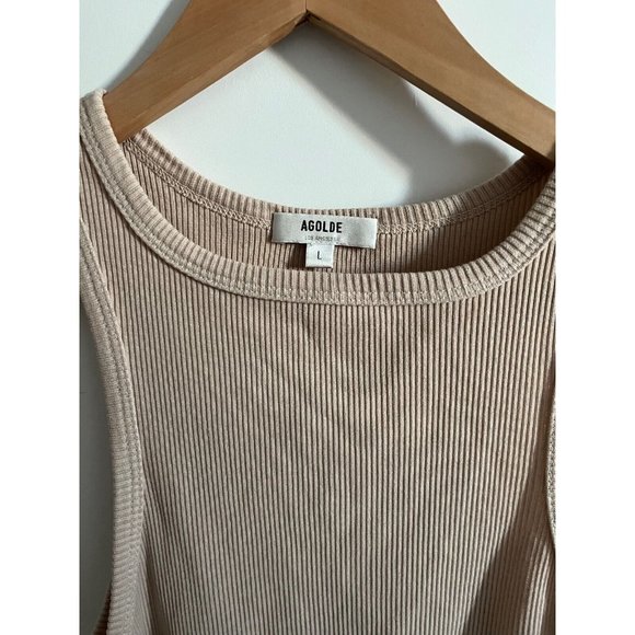 AGOLDE High Neck Rib Knit Latte Brown Tank Top Womens Sz Large L EXC - Picture 3 of 7